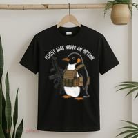 Flight Was Never An Option Tactical Penguin Funny Meme T-Shirt thumb 2