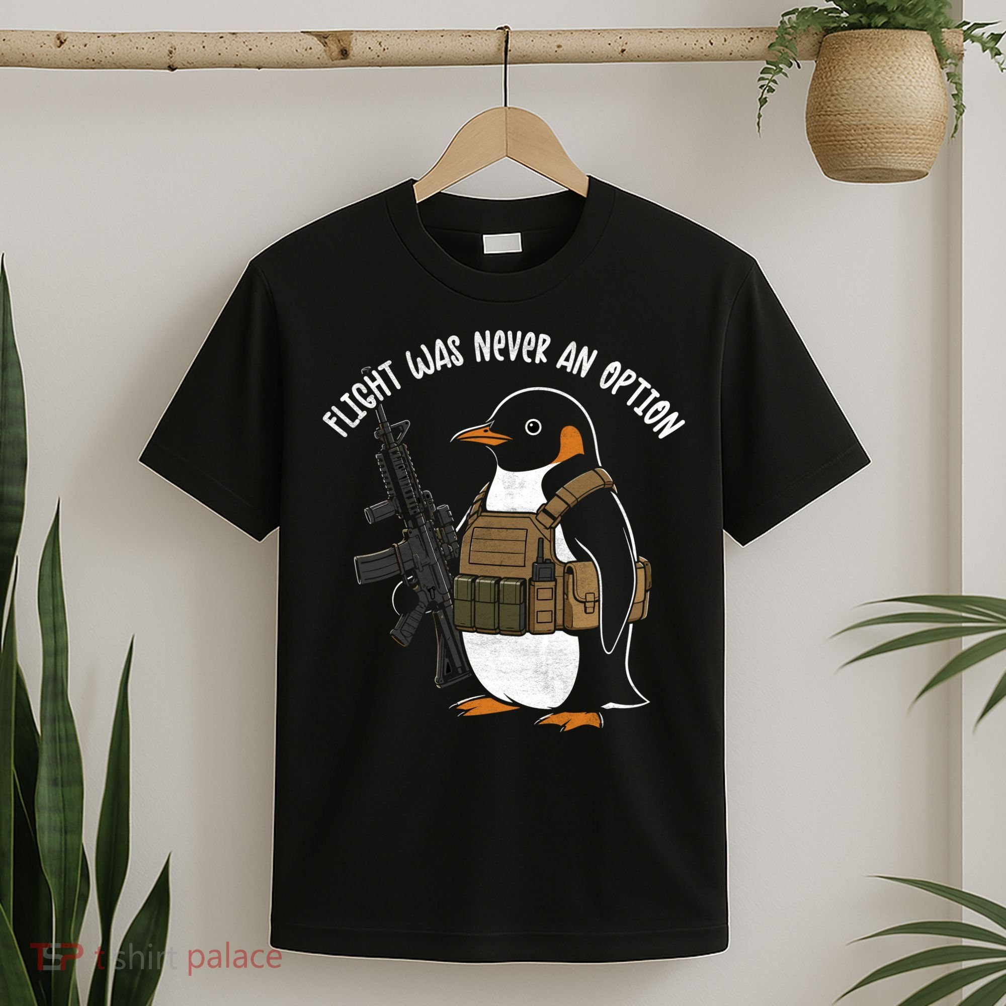 Flight Was Never An Option Tactical Penguin Funny Meme T-Shirt