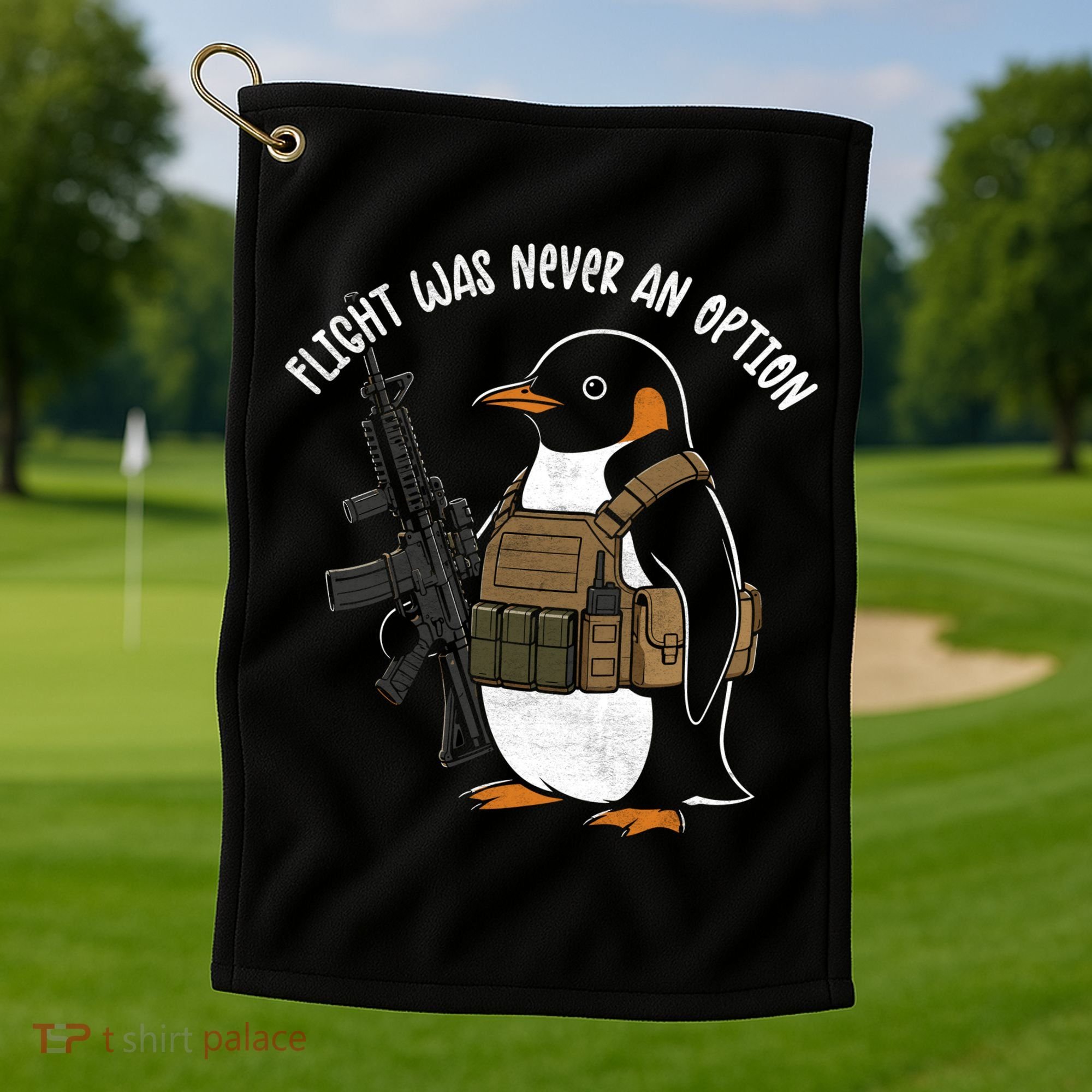 Flight Was Never An Option Tactical Penguin Funny Meme Golf Towel