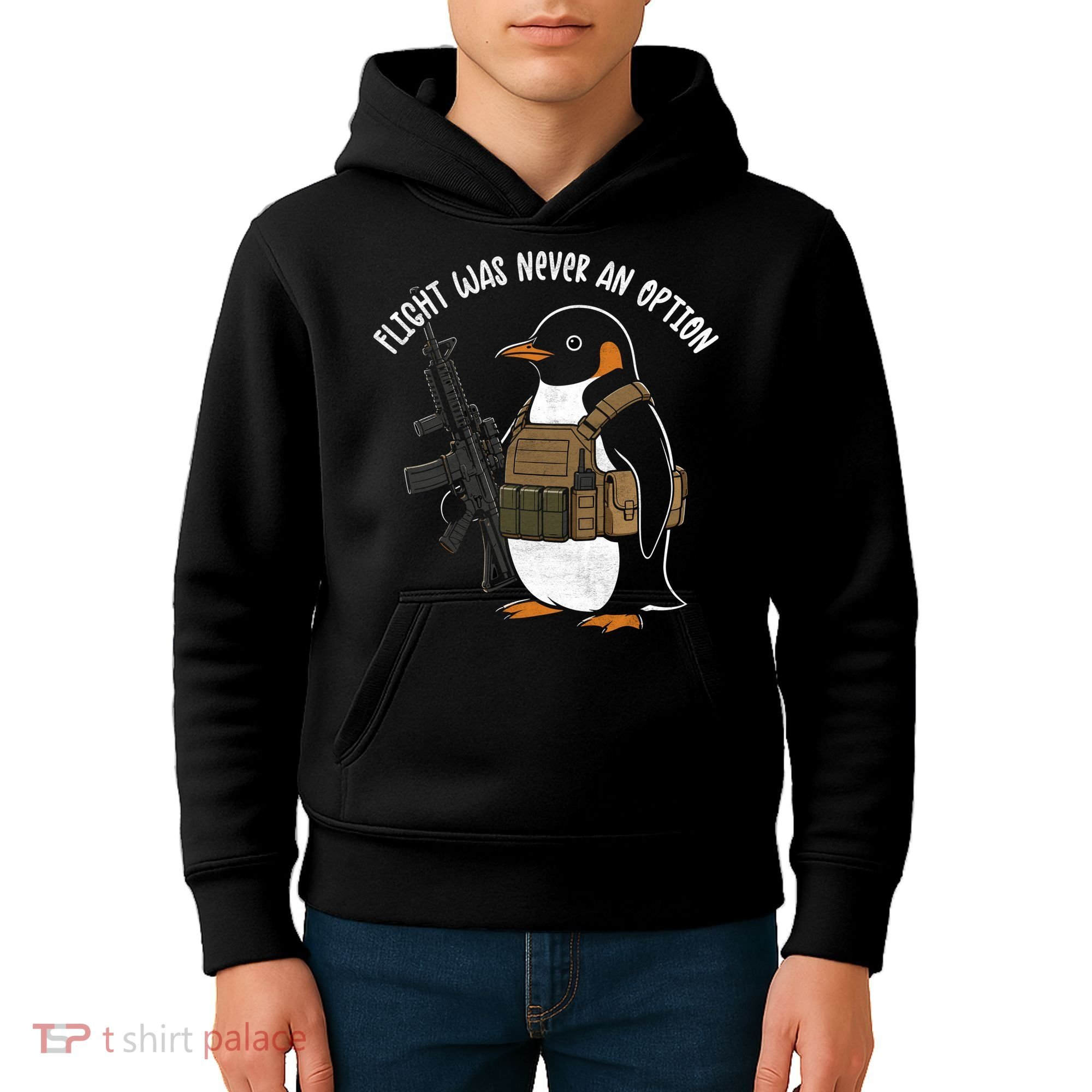 Flight Was Never An Option Tactical Penguin Funny Meme Kids Hoodie