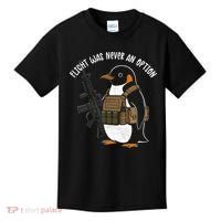 Flight Was Never An Option Tactical Penguin Funny Meme Kids T-Shirt thumb 0