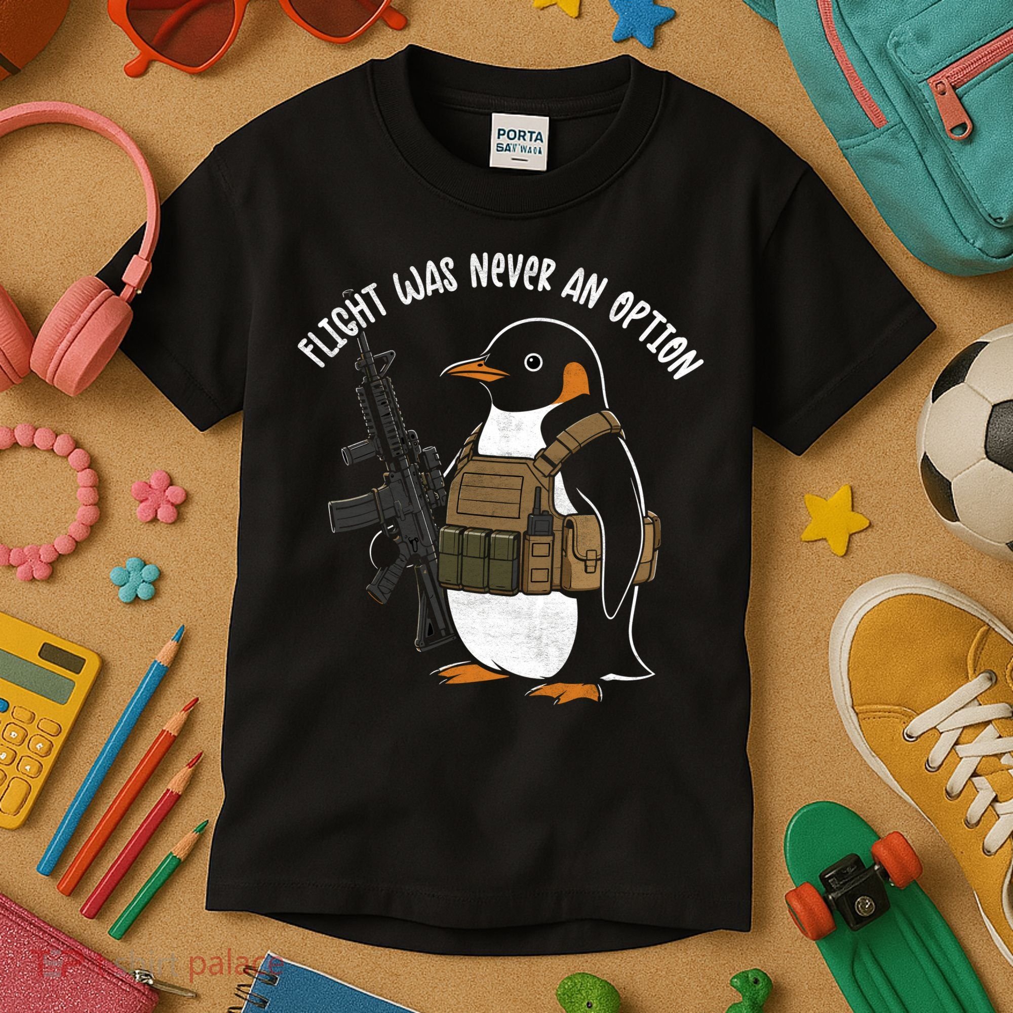Flight Was Never An Option Tactical Penguin Funny Meme Kids T-Shirt