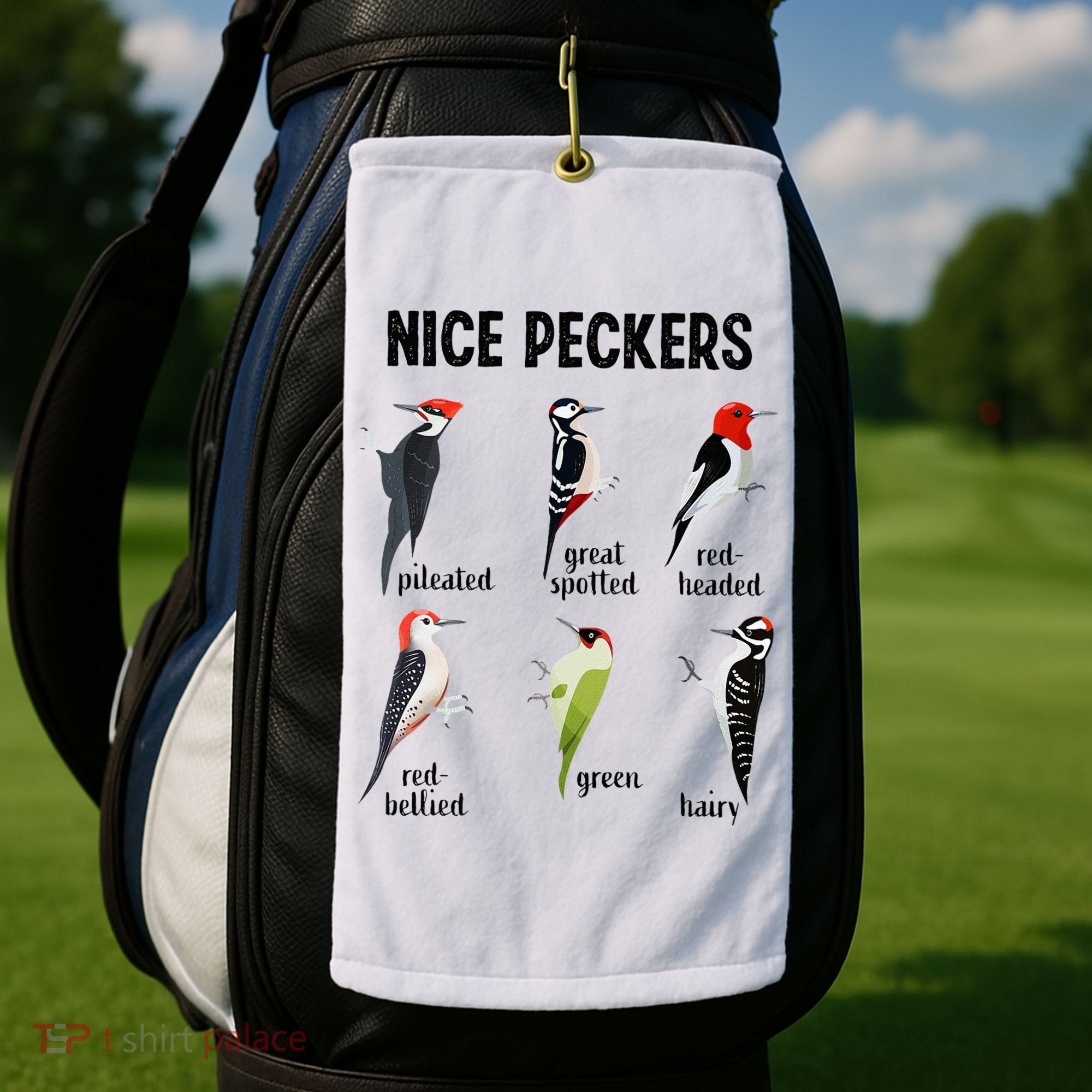 Funny Woodpecker Nice Peckers Bird Watching Golf Towel