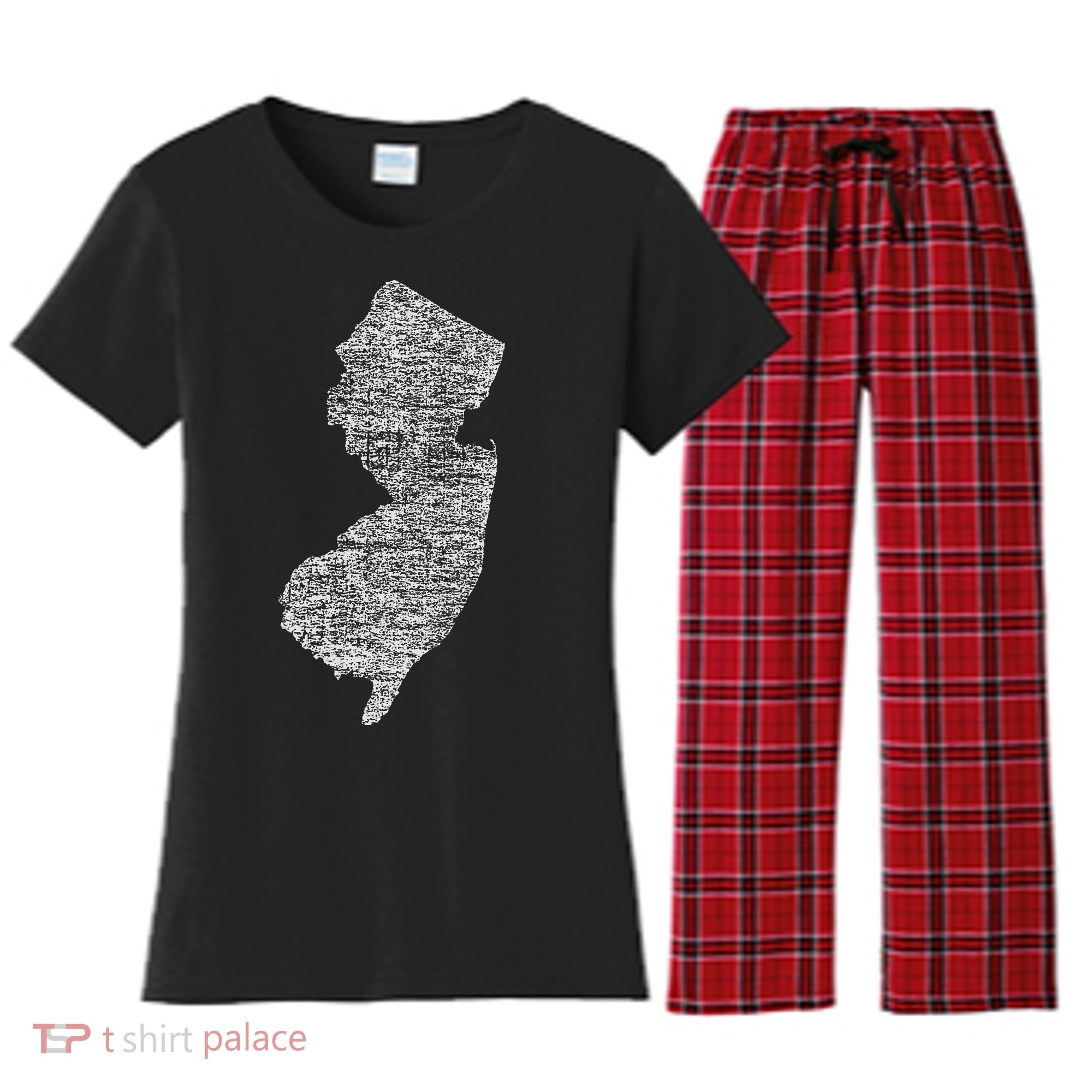 Faded White New Jersey State Women's Flannel Pajama Set