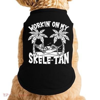 Funny Workin On My Skele Tan Vacation Skeleton Doggie Tank