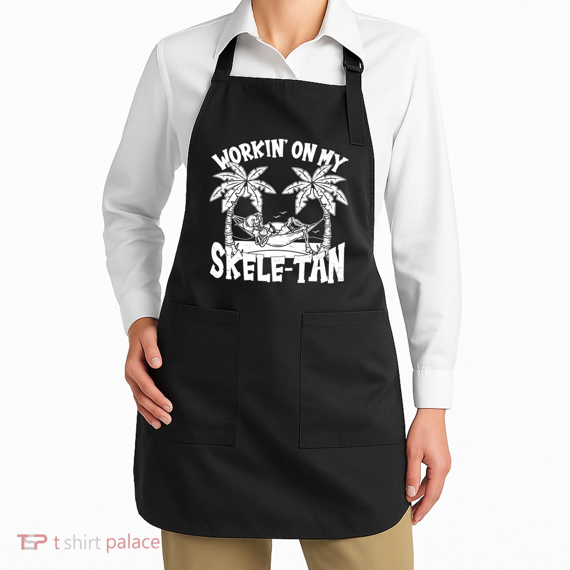 Funny Workin On My Skele Tan Vacation Skeleton Apron