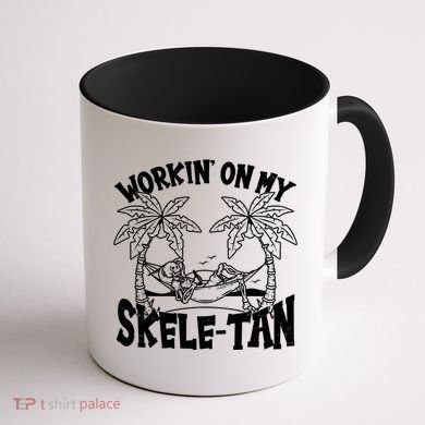Funny Workin On My Skele Tan Vacation Skeleton Coffee Mug back
