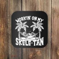 Funny Workin On My Skele Tan Vacation Skeleton Coaster thumb 0