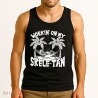 Funny Workin On My Skele Tan Vacation Skeleton Tank Top thumb 3