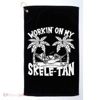 Funny Workin On My Skele Tan Vacation Skeleton Golf Towel thumb 0