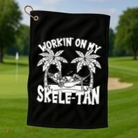 Funny Workin On My Skele Tan Vacation Skeleton Golf Towel thumb 1