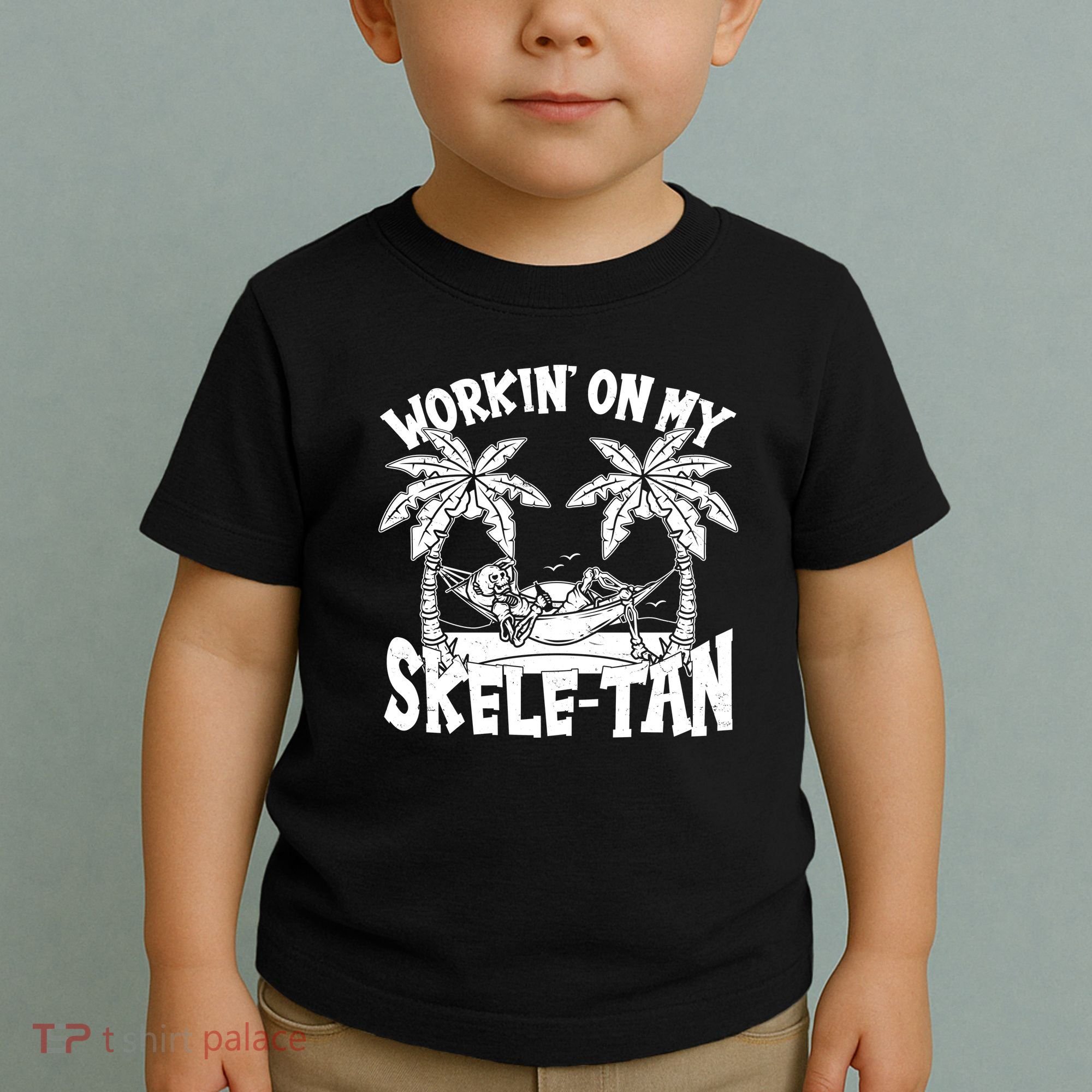 Funny Workin On My Skele Tan Vacation Skeleton Toddler T-Shirt