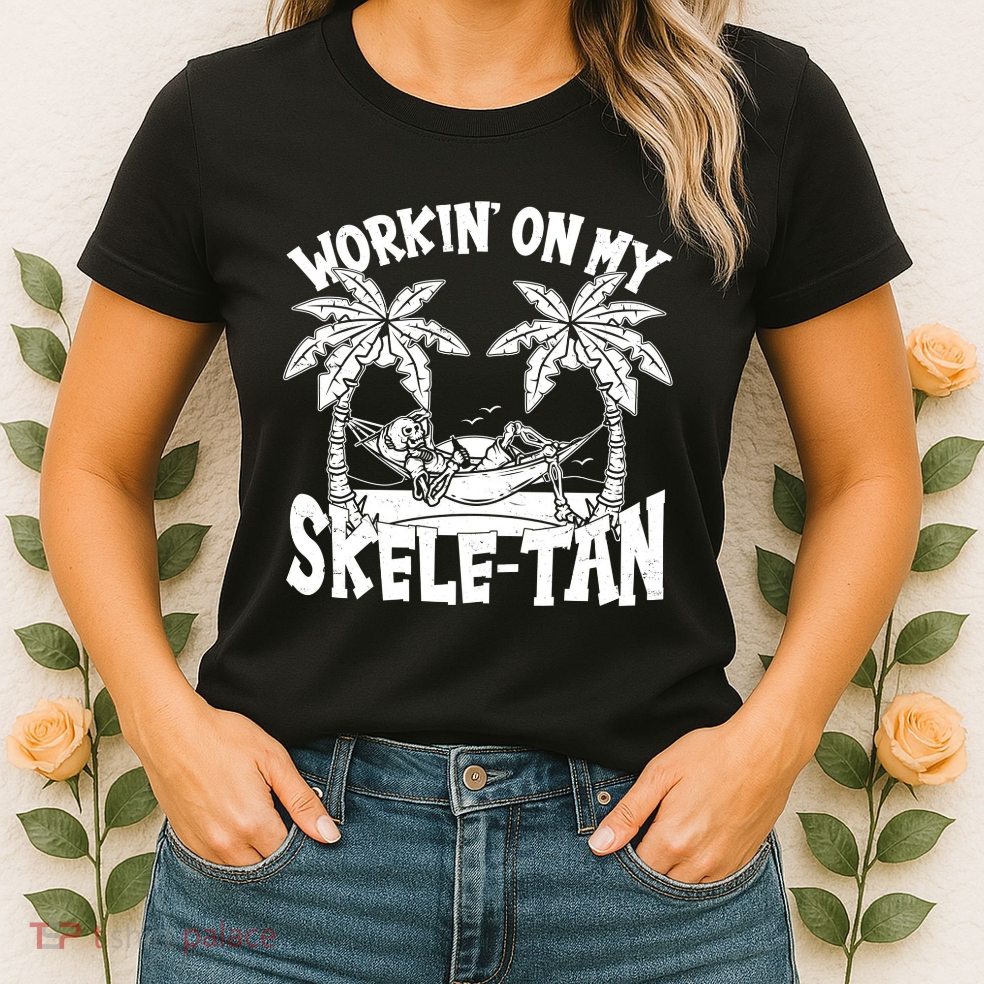 Funny Workin On My Skele Tan Vacation Skeleton Women's T-Shirt