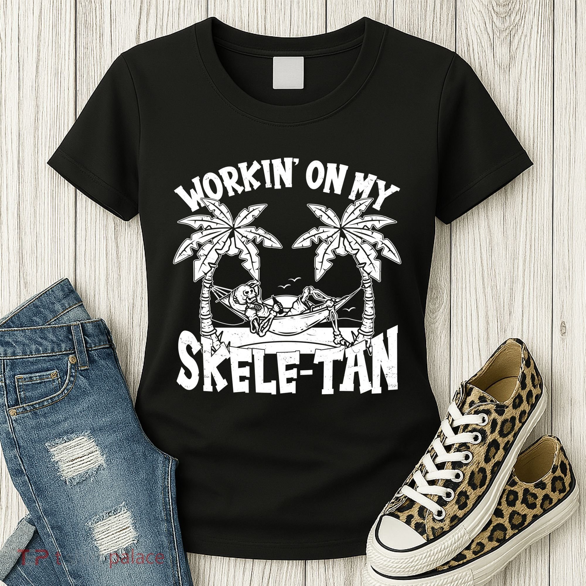 Funny Workin On My Skele Tan Vacation Skeleton Women's T-Shirt