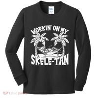 Funny Workin On My Skele Tan Vacation Skeleton Kids Long Sleeve Shirt thumb 0