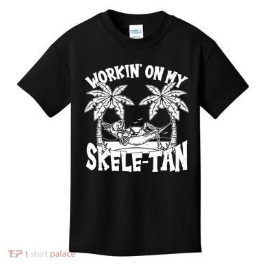 Funny Workin On My Skele Tan Vacation Skeleton Kids T-Shirt