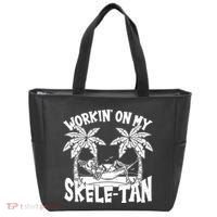 Funny Workin On My Skele Tan Vacation Skeleton Tote Bag thumb 0