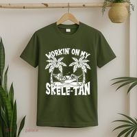 Funny Workin On My Skele Tan Vacation Skeleton T-Shirt thumb 2