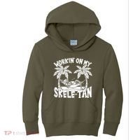 Funny Workin On My Skele Tan Vacation Skeleton Kids Hoodie thumb 0