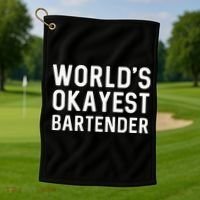 Funny Worlds Okayest Bartender Barmaid Barkeeper Men Women Golf Towel thumb 1