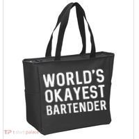 Funny Worlds Okayest Bartender Barmaid Barkeeper Men Women Tote Bag thumb 2