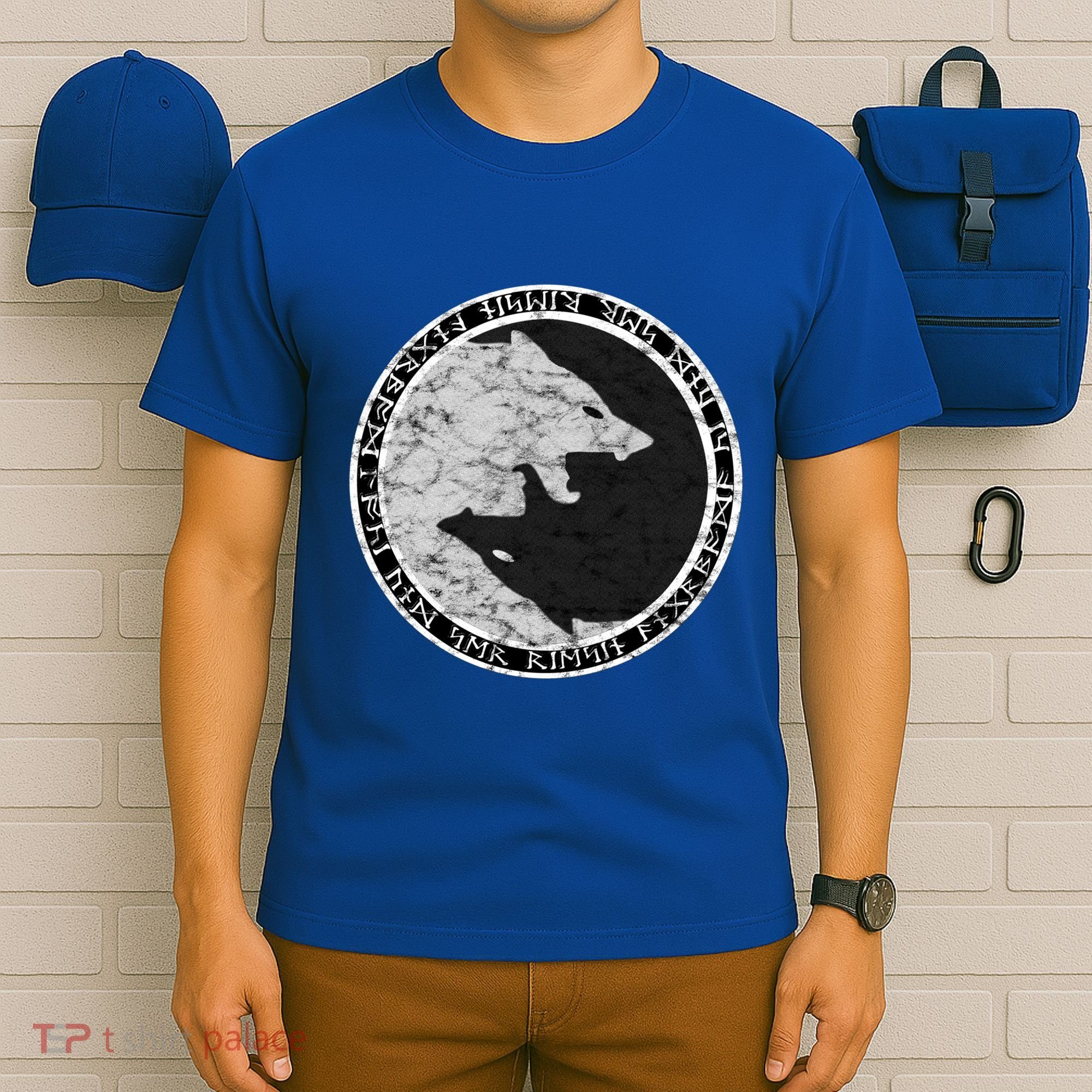 Fenrir Wolf Of Odin With Norse Runes Distressed Great Gift T-Shirt