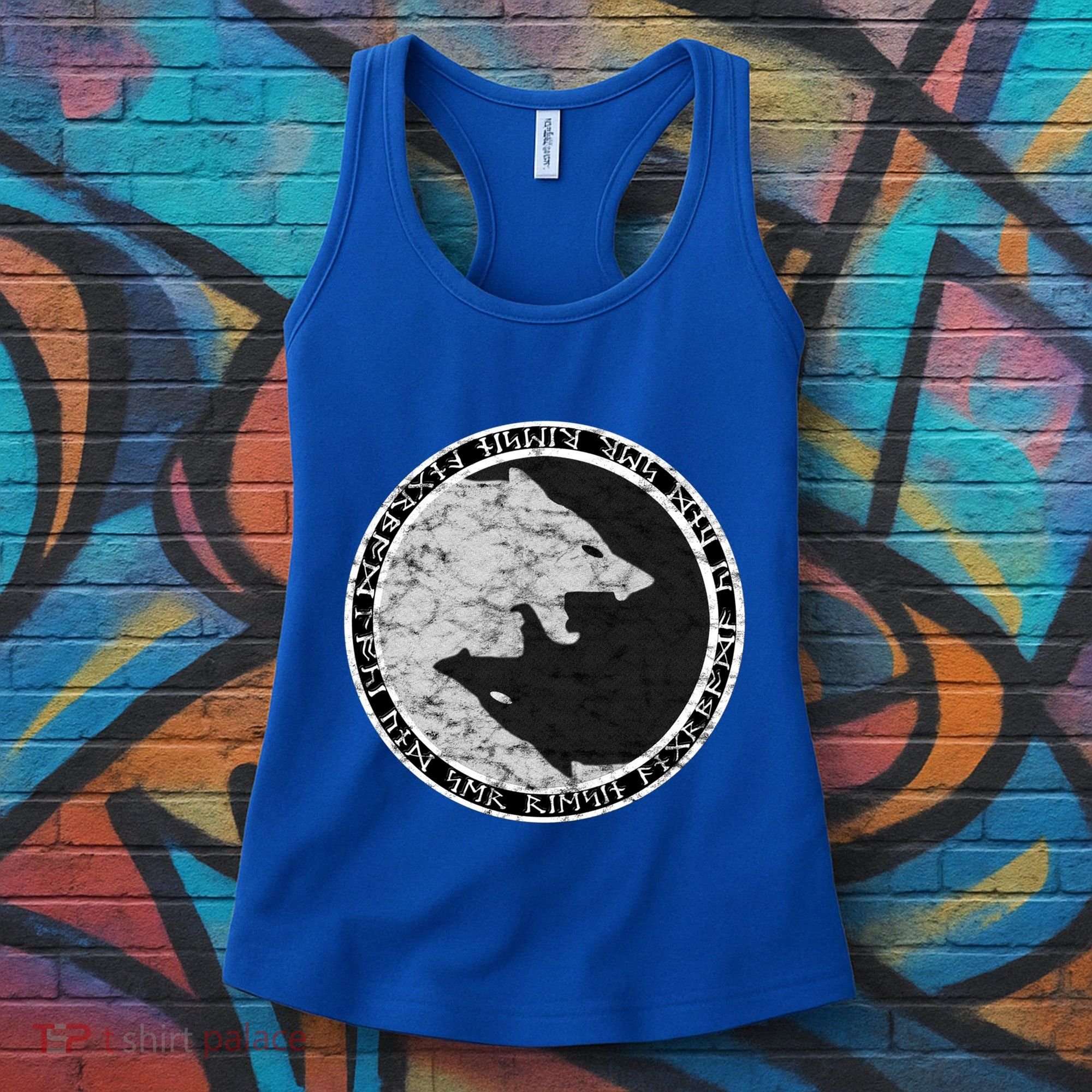 Fenrir Wolf Of Odin With Norse Runes Distressed Great Gift Women's Tank Top