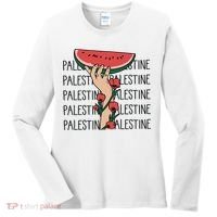 Floral Watermelon Palestine Watermelon Women's Long Sleeve Shirt thumb 0