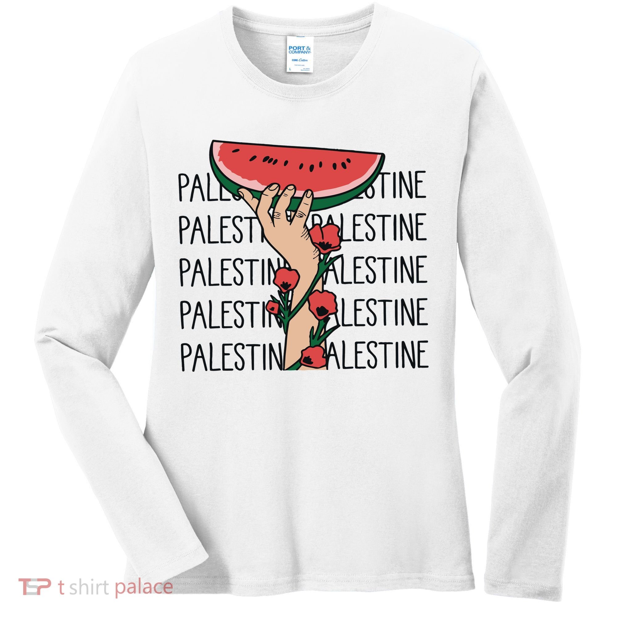 Floral Watermelon Palestine Watermelon Women's Long Sleeve Shirt