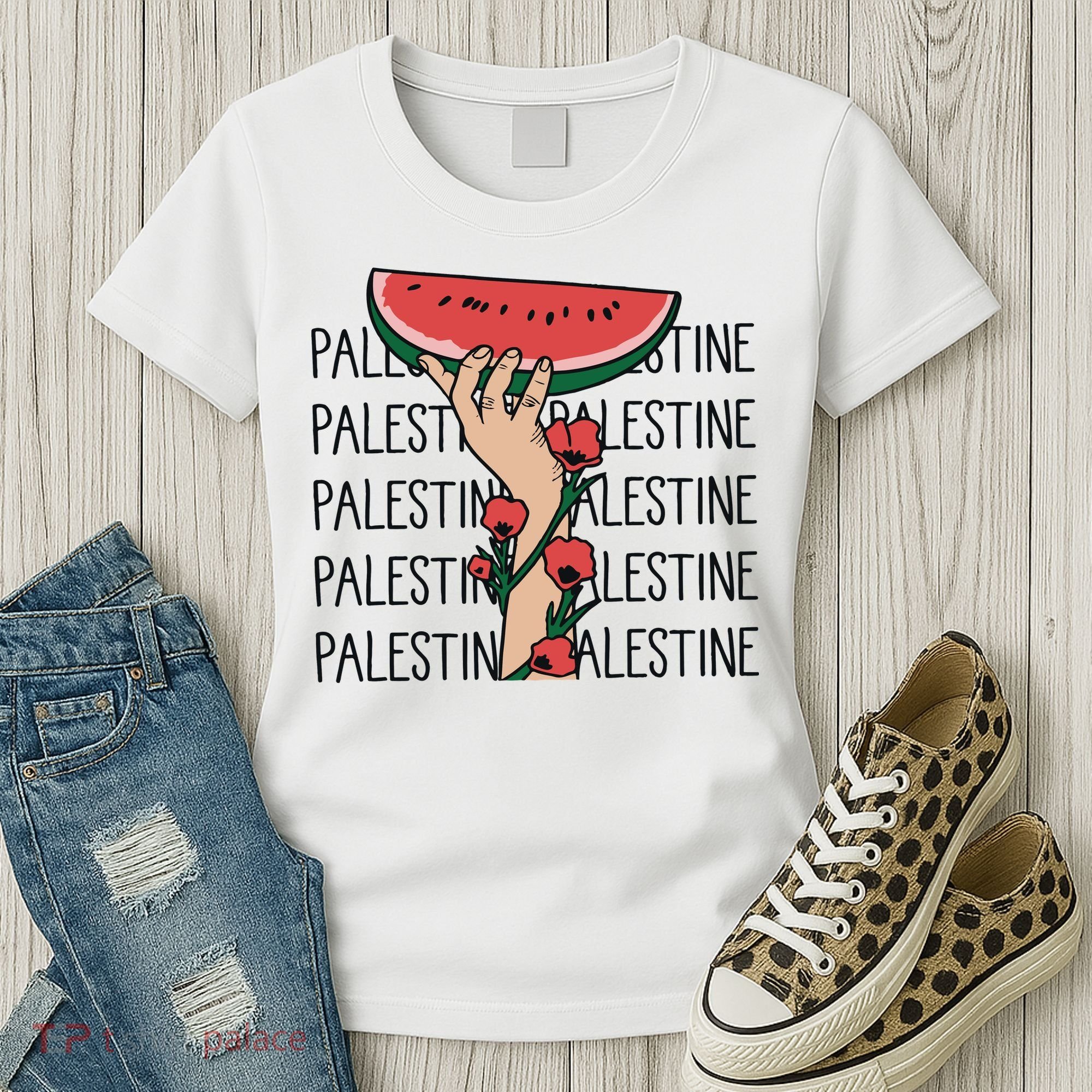 Floral Watermelon Palestine Watermelon Women's T-Shirt