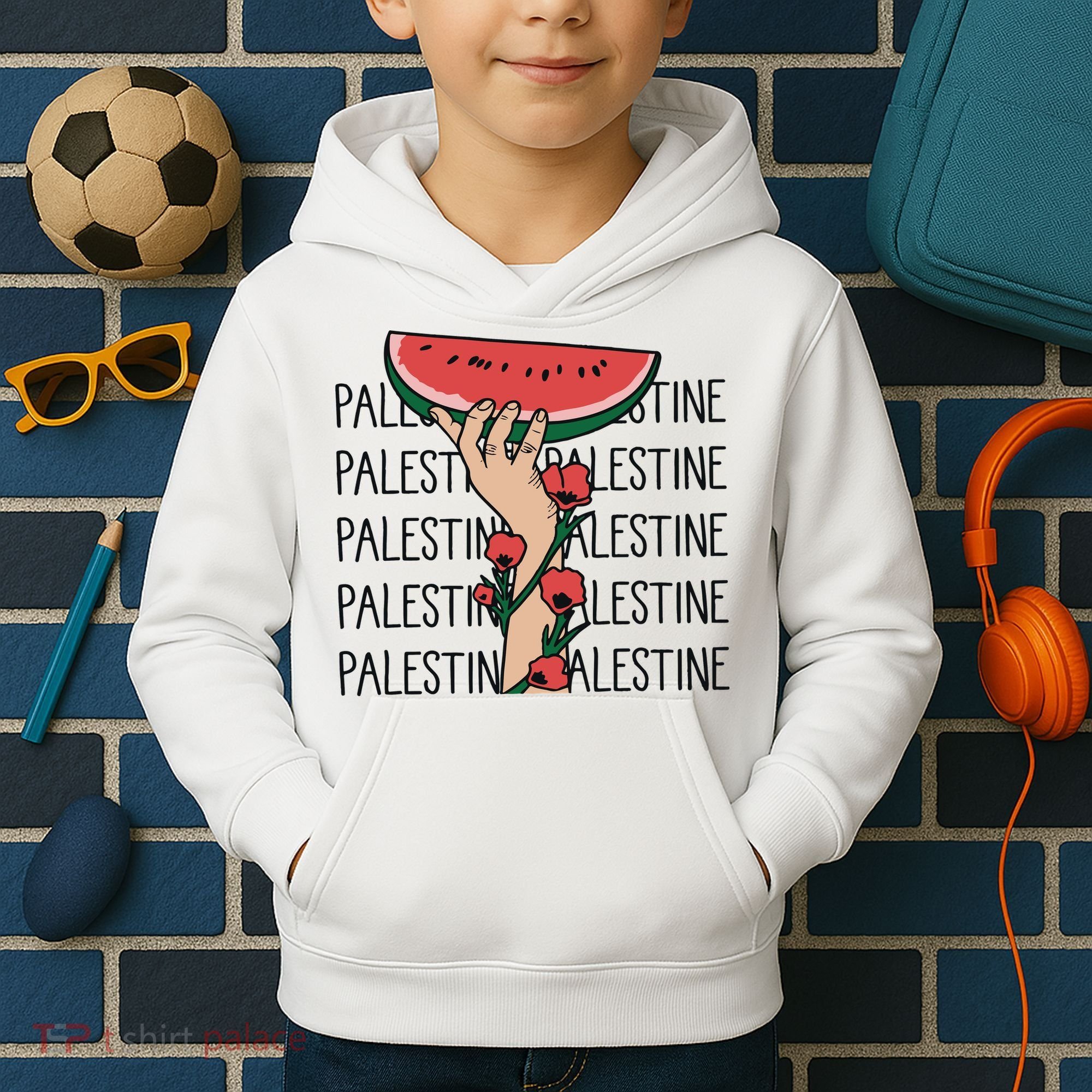 Floral Watermelon Palestine Watermelon Kids Hoodie
