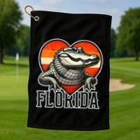 Florida Women Retro Florida Gator Heart Golf Towel thumb 1