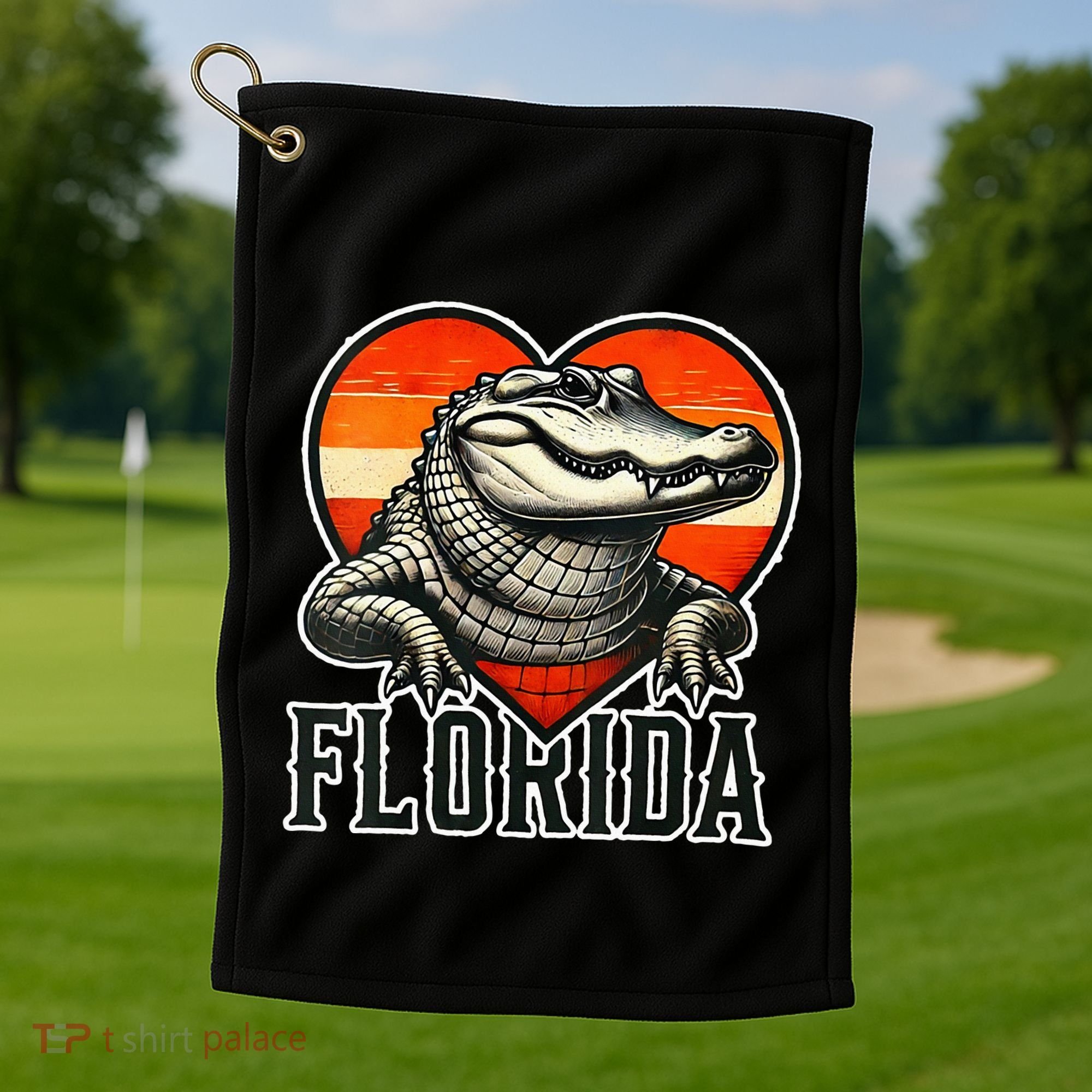 Florida Women Retro Florida Gator Heart Golf Towel