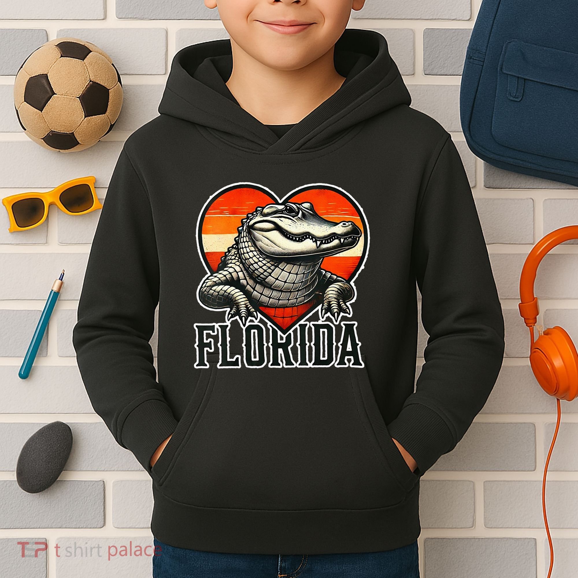 Florida Women Retro Florida Gator Heart Kids Hoodie