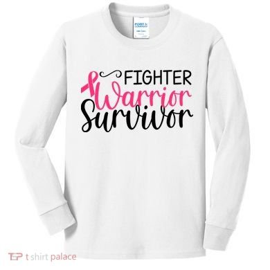 Fighter Warrior Survivor Breast Cancer Kids Long Sleeve Shirt