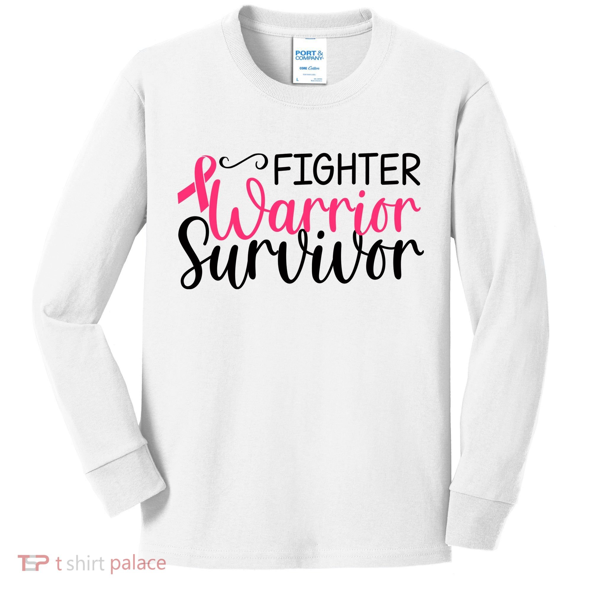 Fighter Warrior Survivor Breast Cancer Kids Long Sleeve Shirt