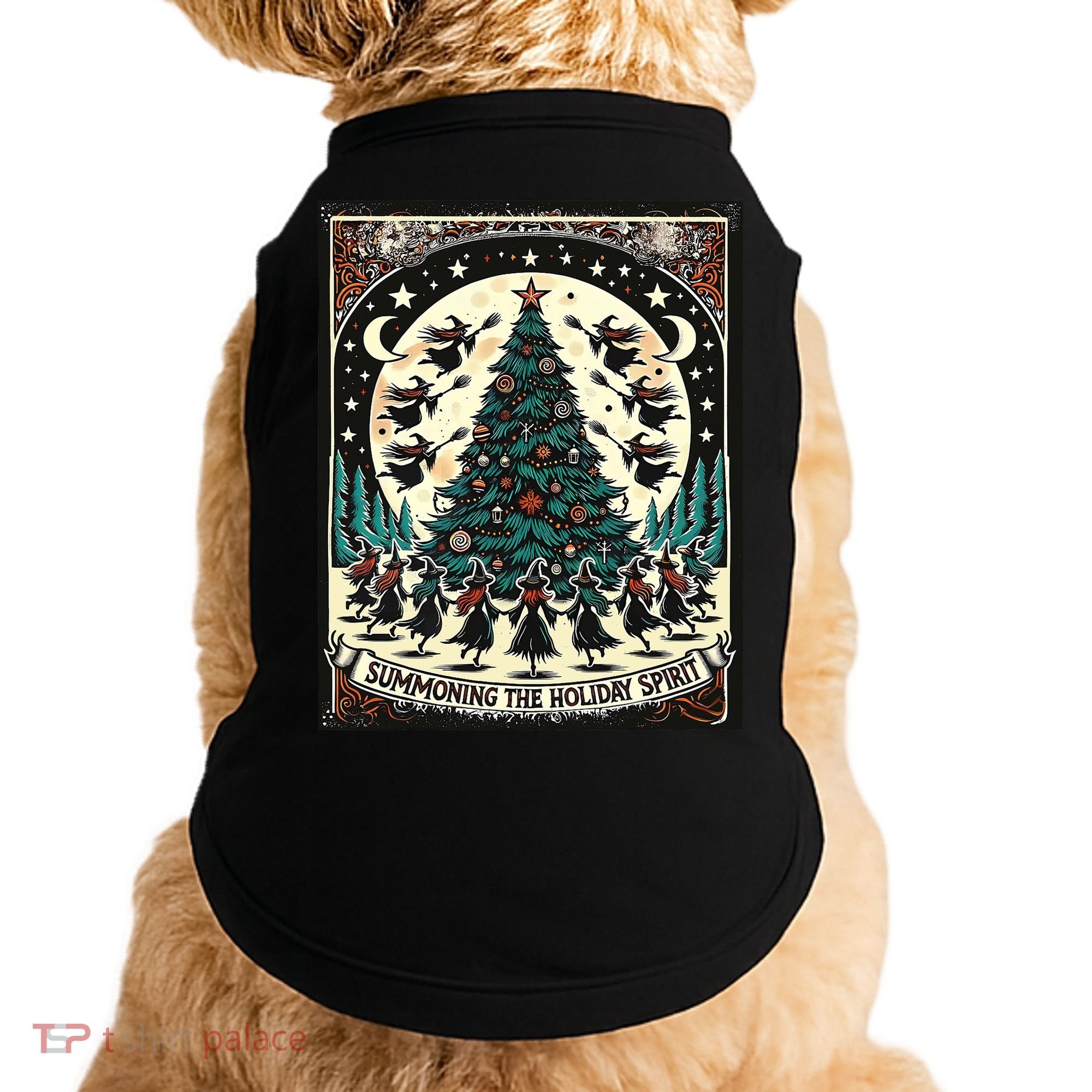 Funny Witches Summoning The Holiday Spirit Spooky Christmas Doggie Tank