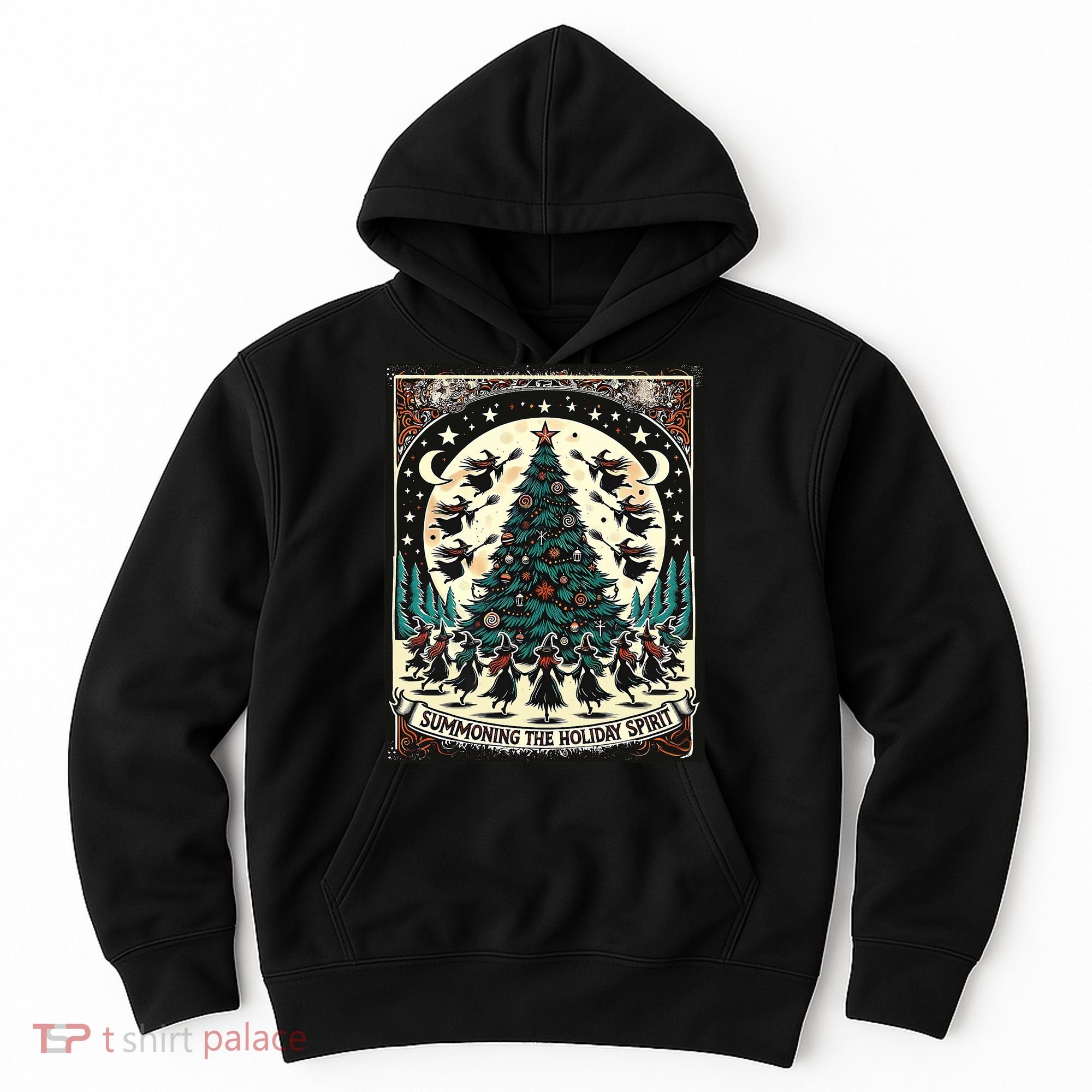 Funny Witches Summoning The Holiday Spirit Spooky Christmas Hoodie