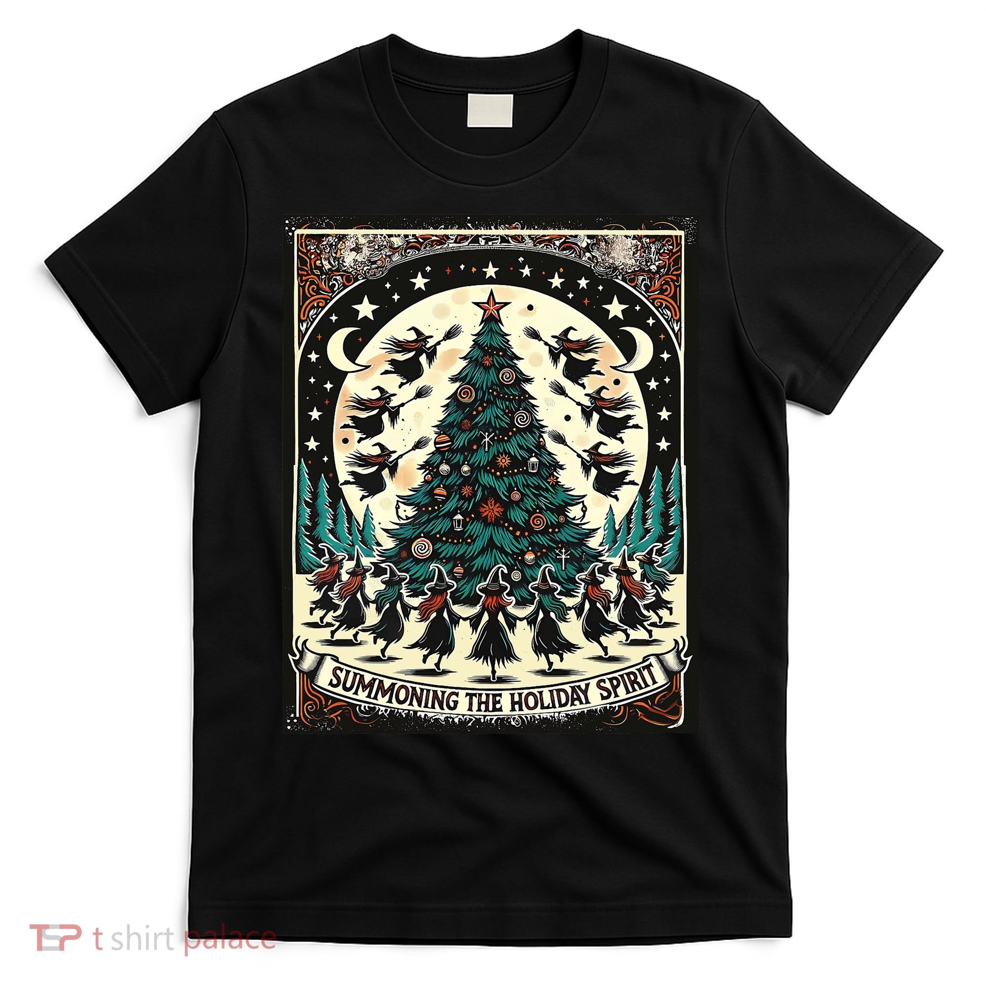Funny Witches Summoning The Holiday Spirit Spooky Christmas T-Shirt