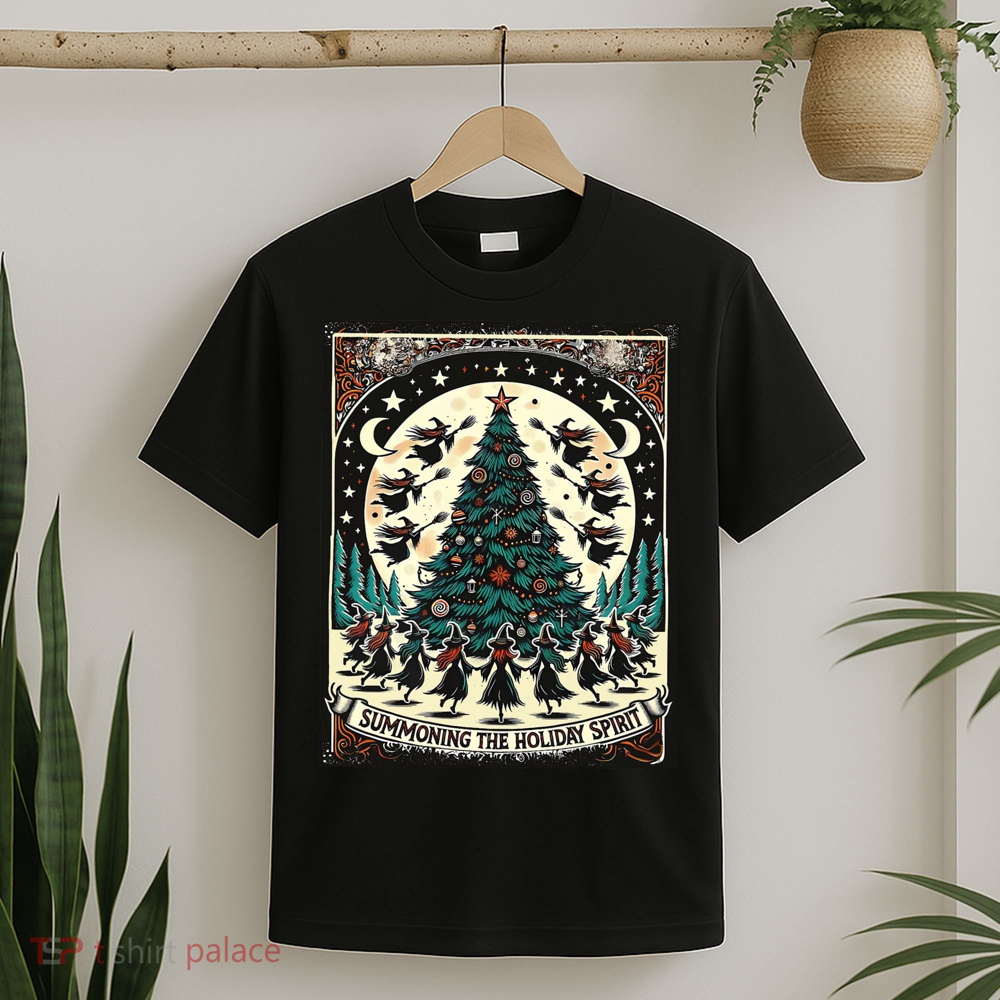 Funny Witches Summoning The Holiday Spirit Spooky Christmas T-Shirt