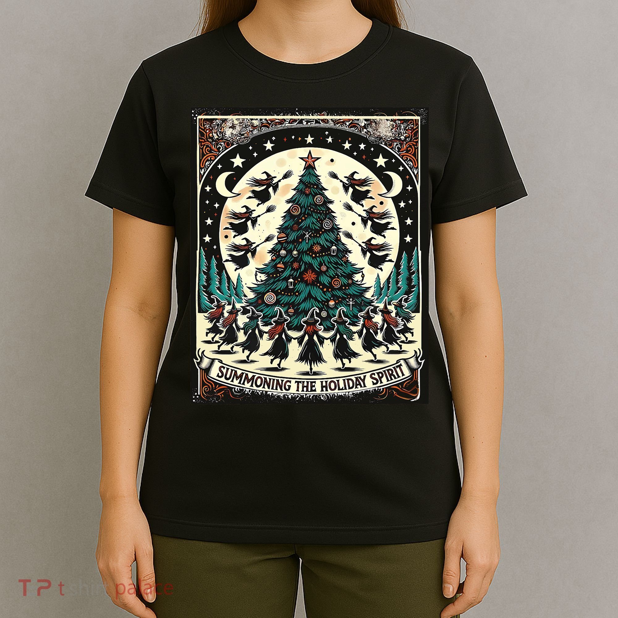 Funny Witches Summoning The Holiday Spirit Spooky Christmas T-Shirt