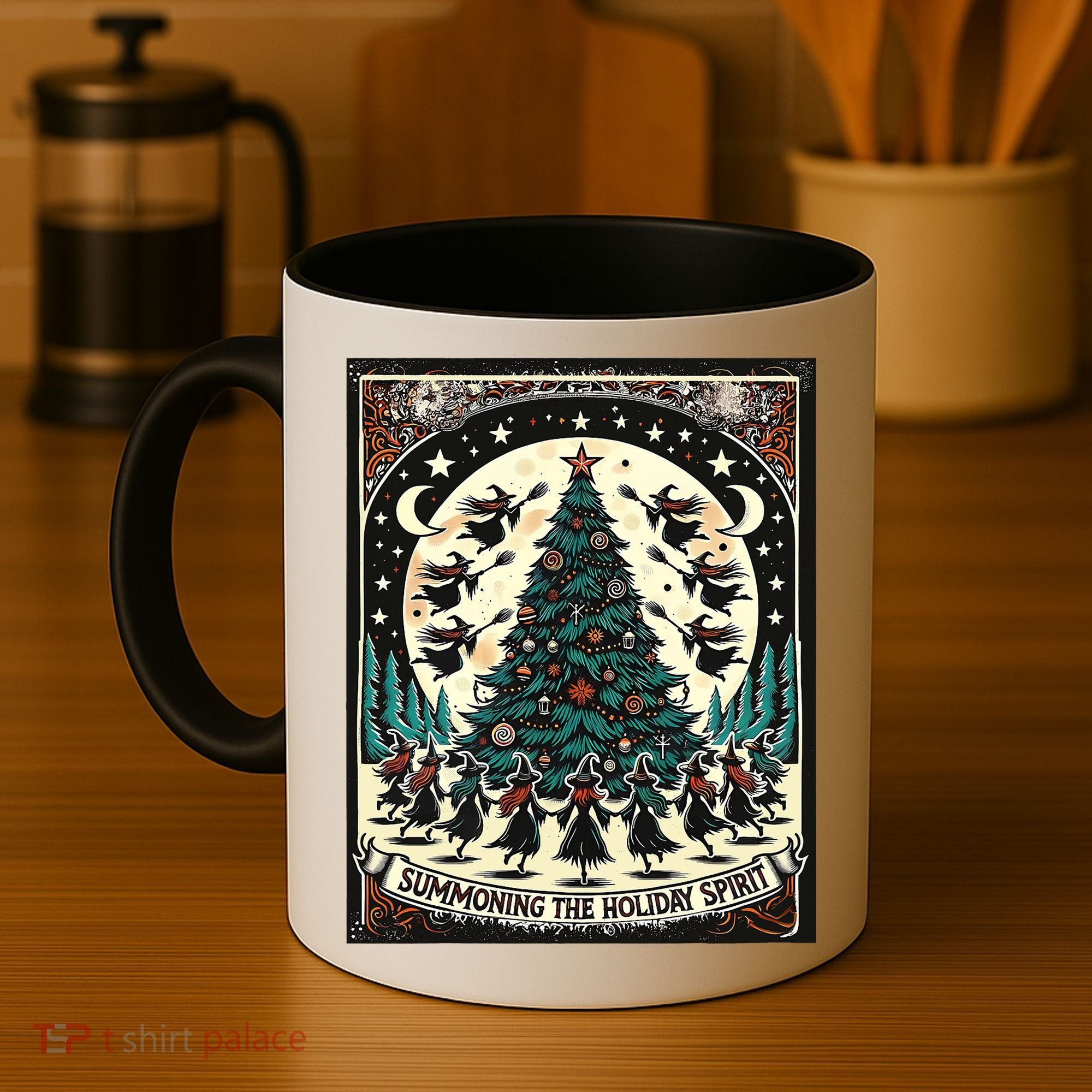Funny Witches Summoning The Holiday Spirit Spooky Christmas Coffee Mug
