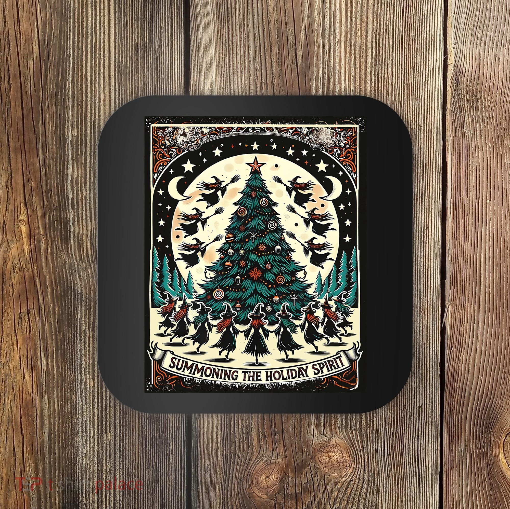 Funny Witches Summoning The Holiday Spirit Spooky Christmas Coaster