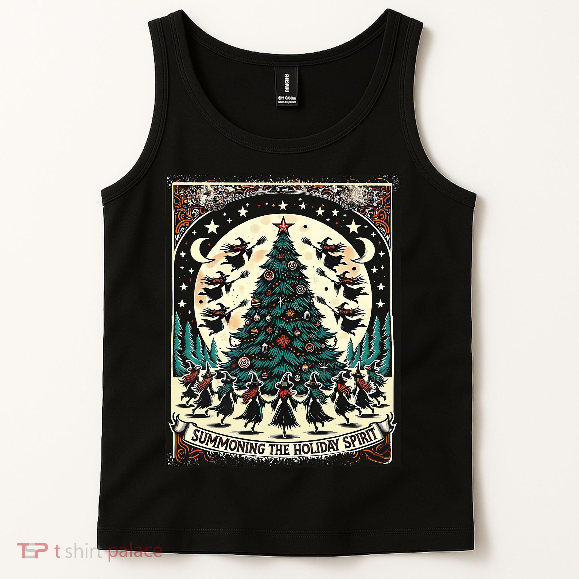 Funny Witches Summoning The Holiday Spirit Spooky Christmas Tank Top