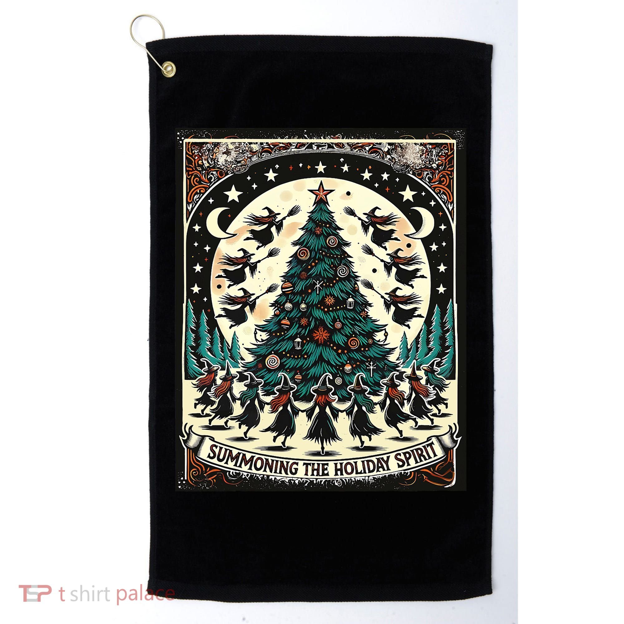 Funny Witches Summoning The Holiday Spirit Spooky Christmas Golf Towel