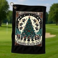 Funny Witches Summoning The Holiday Spirit Spooky Christmas Golf Towel thumb 1