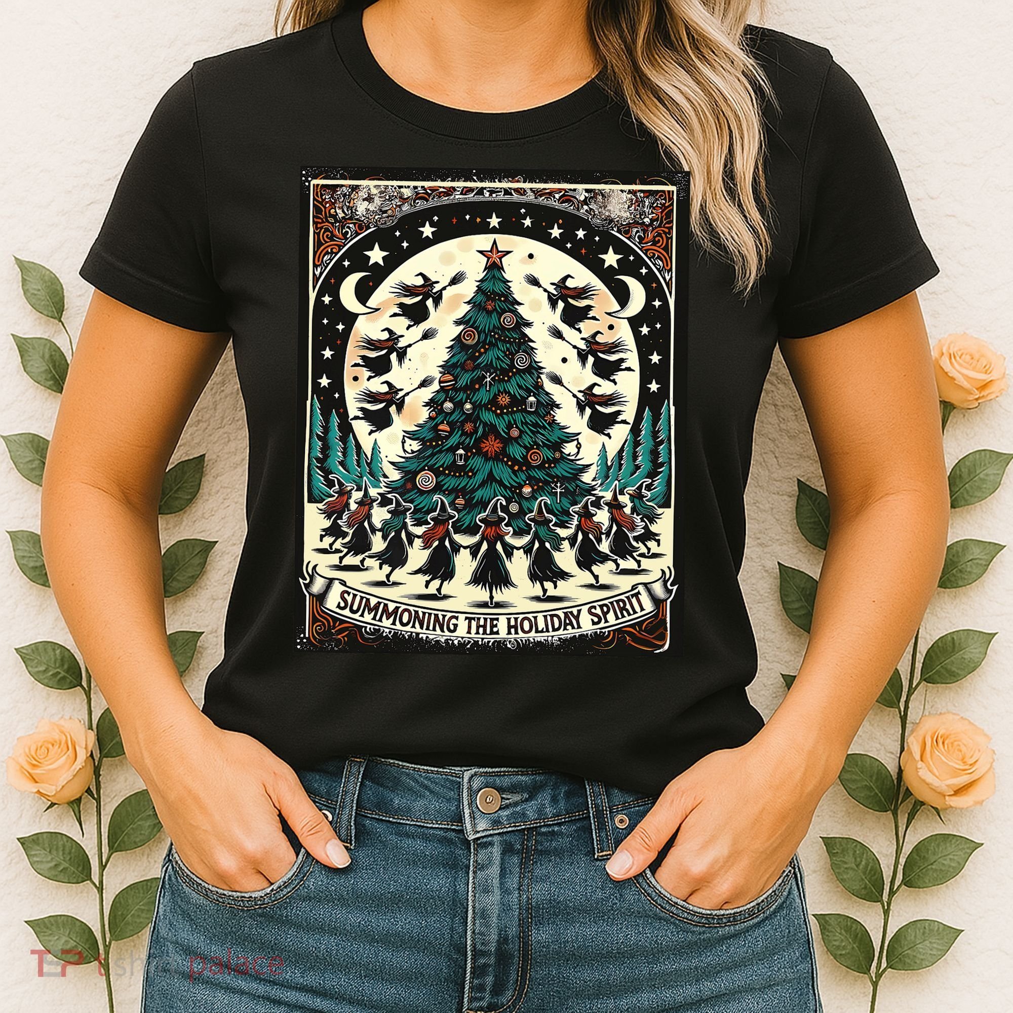 Funny Witches Summoning The Holiday Spirit Spooky Christmas Women's T-Shirt