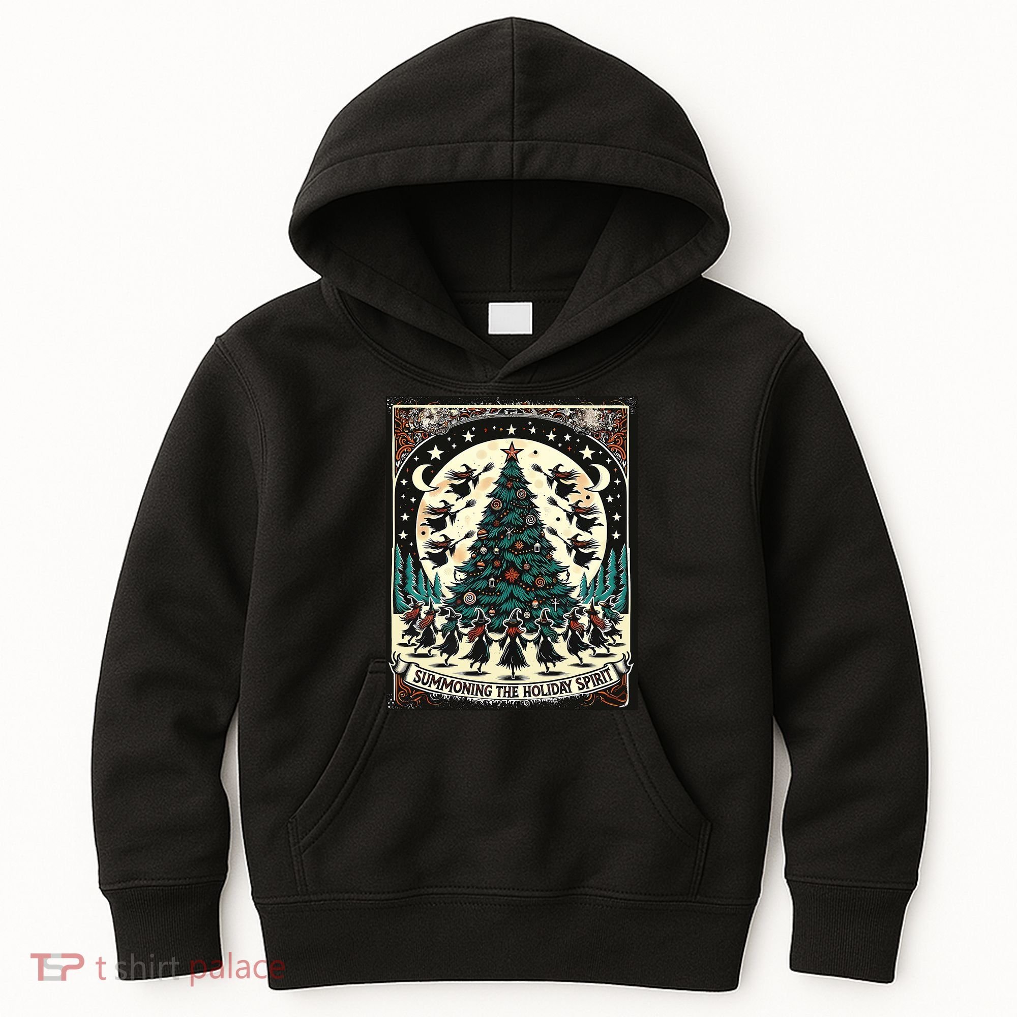 Funny Witches Summoning The Holiday Spirit Spooky Christmas Kids Hoodie