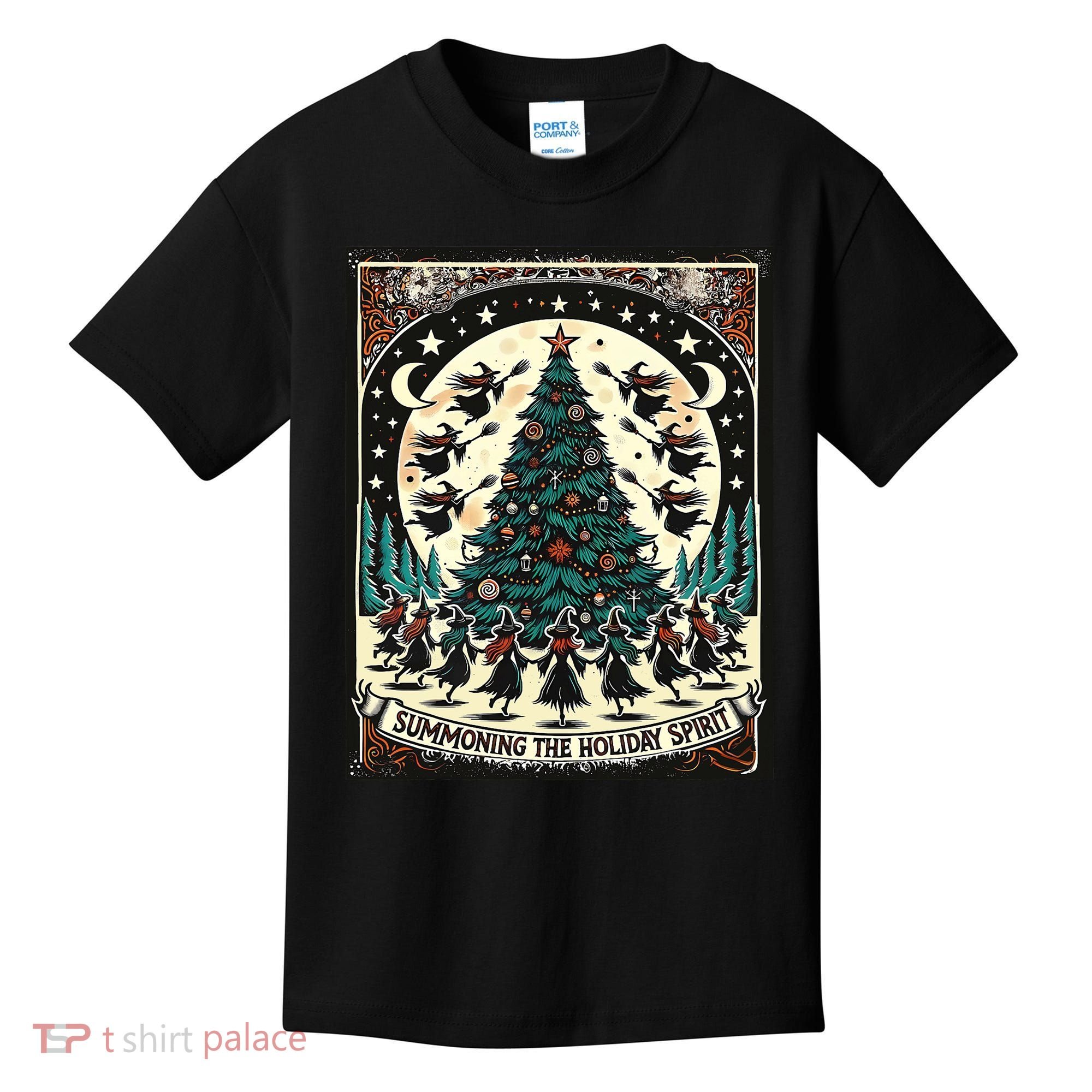 Funny Witches Summoning The Holiday Spirit Spooky Christmas Kids T-Shirt