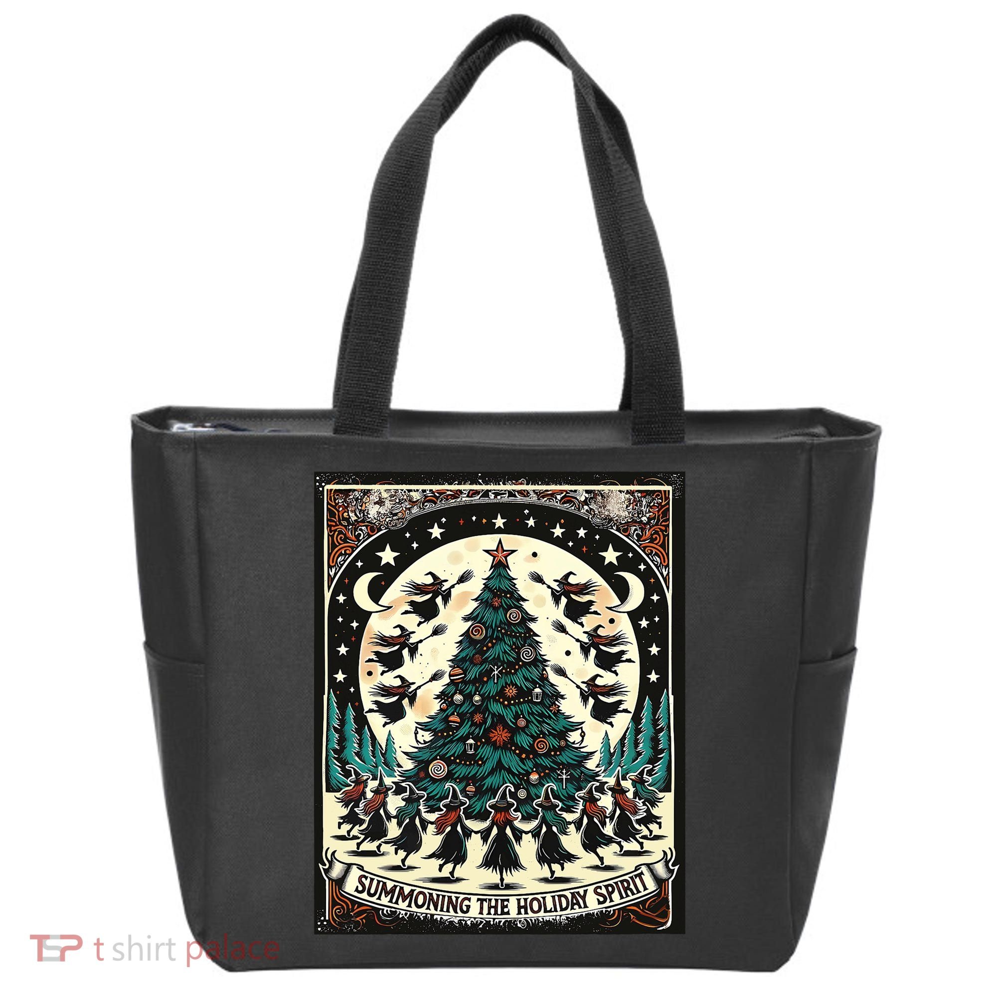Funny Witches Summoning The Holiday Spirit Spooky Christmas Tote Bag